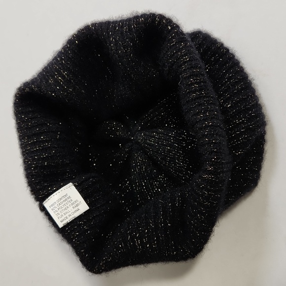 Women's Black Metallic Ribbed Cashmere-Blend Soft Feel Good Fabric Beanie - Picture 6 of 10